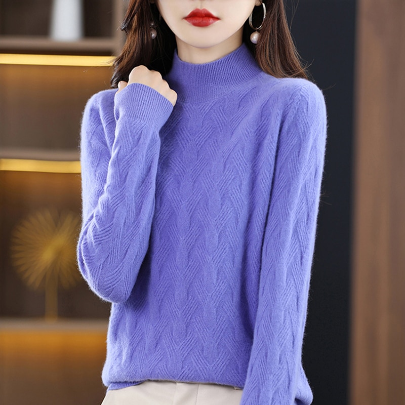 Turtleneck Sweaters Winter Tops for Women Knitwears Pullover Cashmere Female Clothing 100% Wool Long Sleeve Knit Fashion Jumpers
