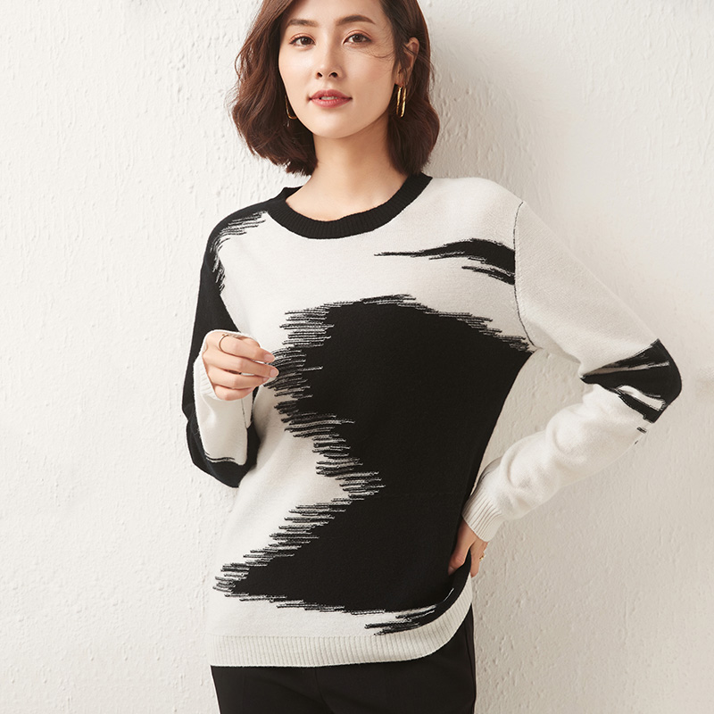 100% Merino Wool Women Sweater Jumpers Autumn Wool Knitted Sweater Winter Warm Sweaters Pullover Print Pullover O-neck