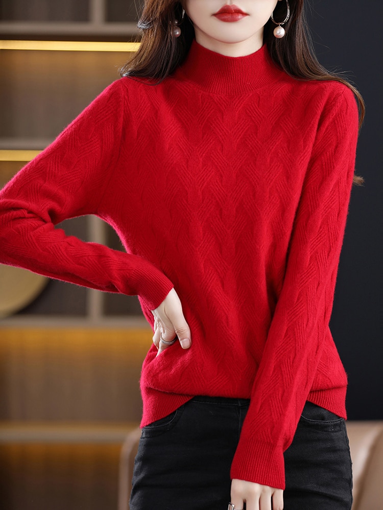 Turtleneck Sweaters Winter Tops for Women Knitwears Pullover Cashmere Female Clothing 100% Wool Long Sleeve Knit Fashion Jumpers