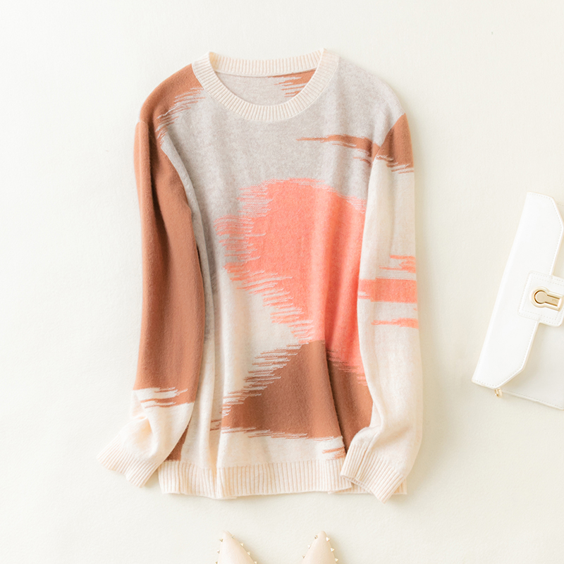 100% Merino Wool Women Sweater Jumpers Autumn Wool Knitted Sweater Winter Warm Sweaters Pullover Print Pullover O-neck