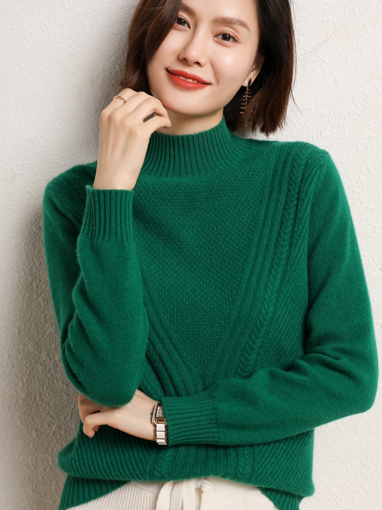 Cashmere Sweater Women Knitted Sweater 100% Merino Wool Turtleneck Long Sleeve Pullover Autumn Winter Clothing Jumper Top Female