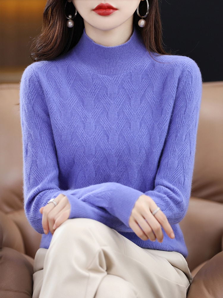 Turtleneck Sweaters Winter Tops for Women Knitwears Pullover Cashmere Female Clothing 100% Wool Long Sleeve Knit Fashion Jumpers