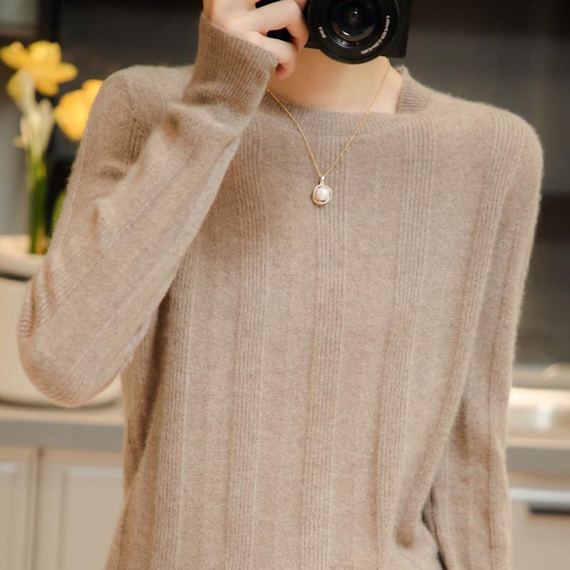 100% Merino Wool Sweater Women Pullover Autumn Winter Warm Knitting Sweater Jumpers Female Knit Tops Long Sleeve Solid