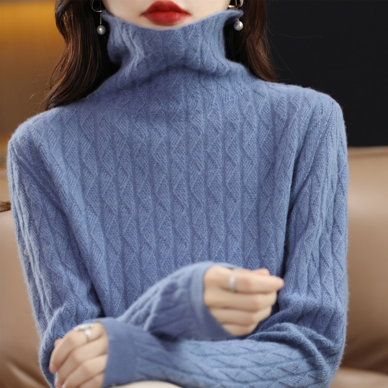 Cashmere Sweater Womens Knitted Sweaters 100% Merino Wool Turtleneck Long Sleeve Pullover Autumn Winter Clothing Vintage Jumpers