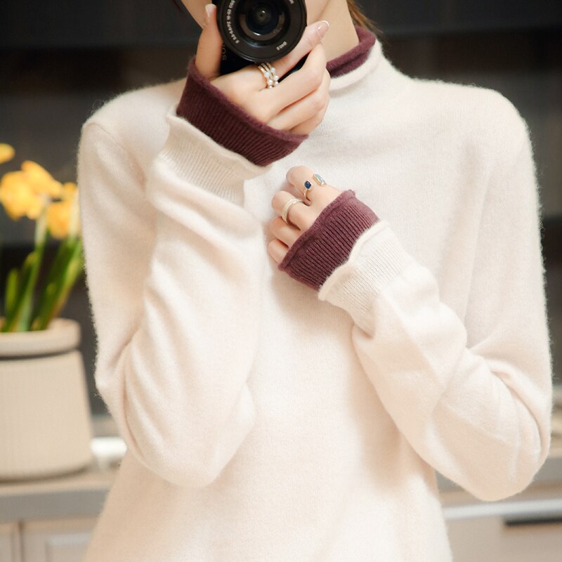 Women Sweater 100% Merino Wool Pullover Knit Top Long Sleeve Autumn Winter Warm Knitted Sweater Women's Jumper Jerseys