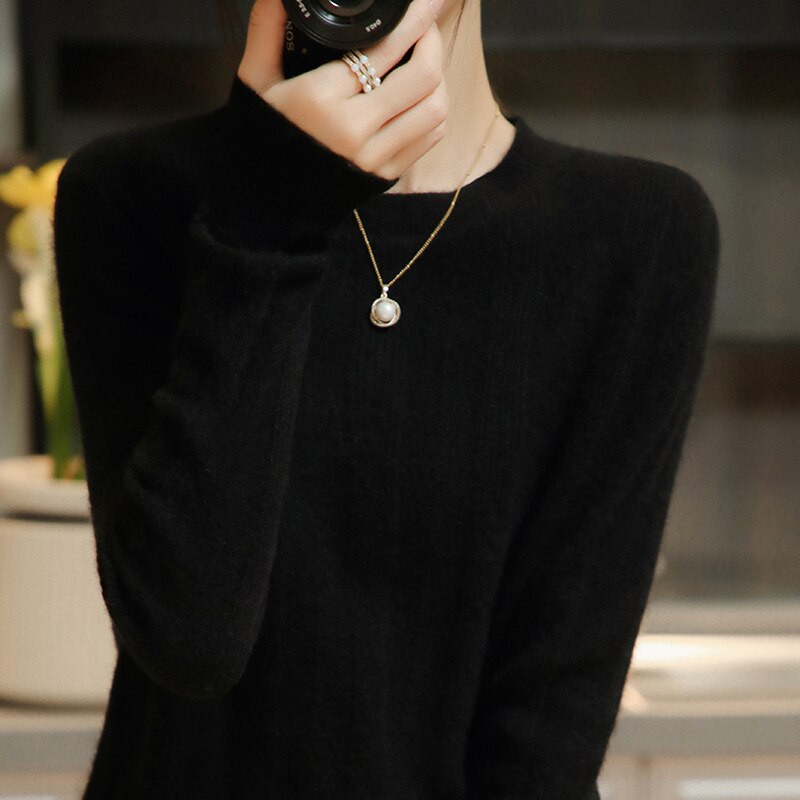 100% Merino Wool Sweater Women Pullover Autumn Winter Warm Knitting Sweater Jumpers Female Knit Tops Long Sleeve Solid