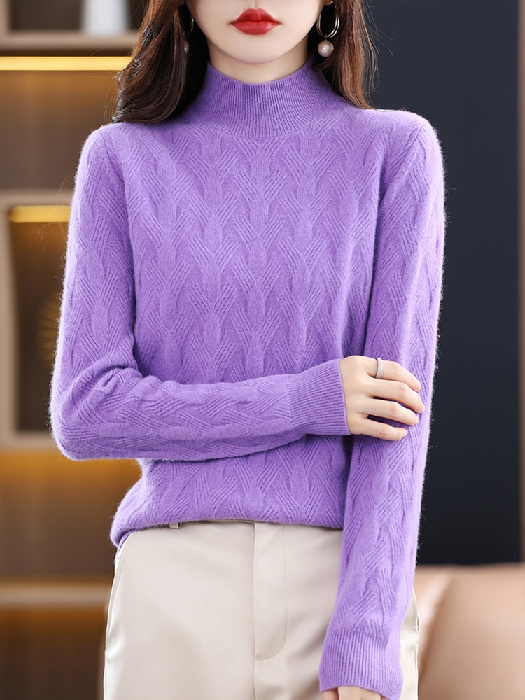 Turtleneck Sweaters Winter Tops for Women Knitwears Pullover Cashmere Female Clothing 100% Wool Long Sleeve Knit Fashion Jumpers