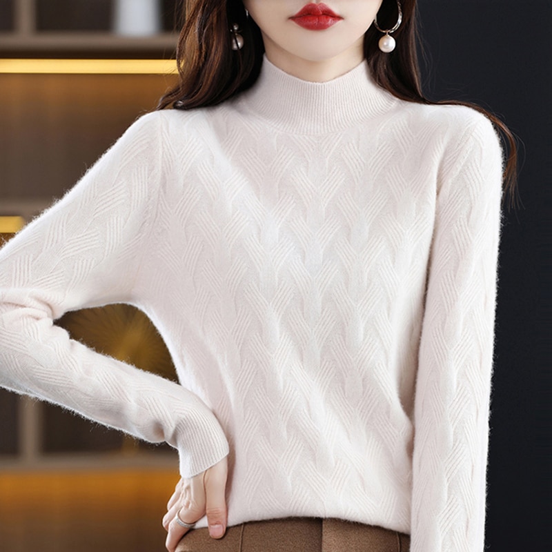 Turtleneck Sweaters Winter Tops for Women Knitwears Pullover Cashmere Female Clothing 100% Wool Long Sleeve Knit Fashion Jumpers