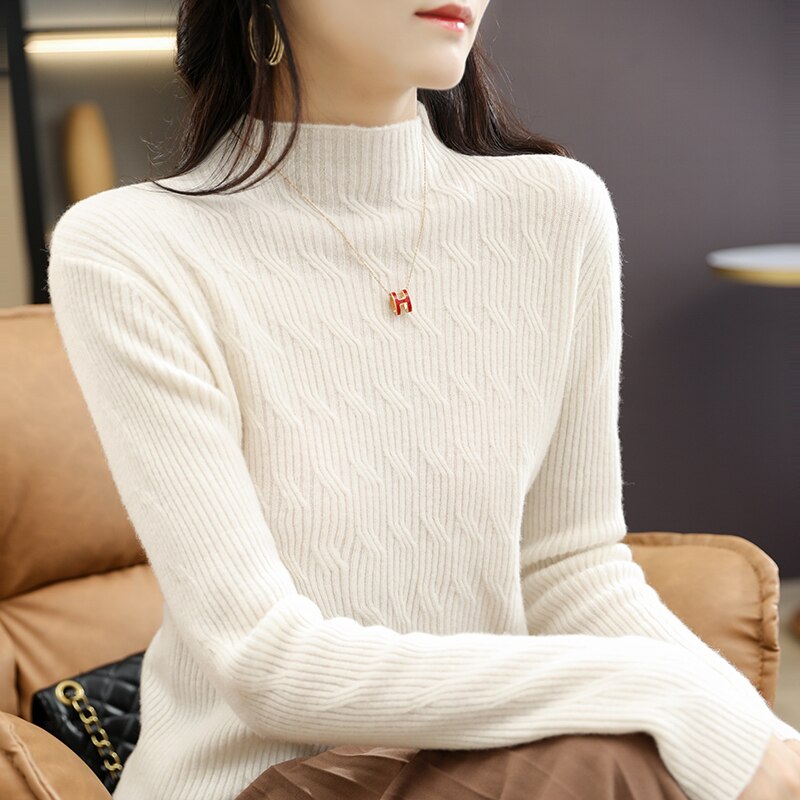 Women Turtleneck Sweater 100% Merino Wool Pullover Winter Knitted Sweater Jumpers Woman Jersey Knit Top Long Sleeve Y2K