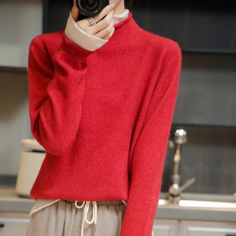 Women Sweater 100% Merino Wool Pullover Knit Top Long Sleeve Autumn Winter Warm Knitted Sweater Women's Jumper Jerseys