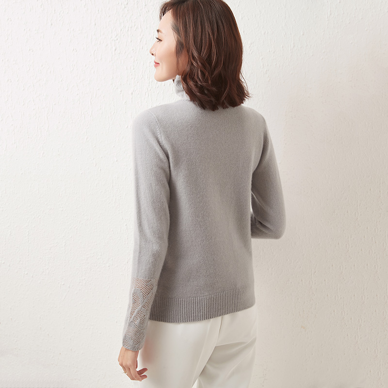 100% Merino Wool Women Sweater Turtleneck Winter Wool Knit Sweater Jumpers Autumn Woman Sweaters Pullover Lace Knit Top