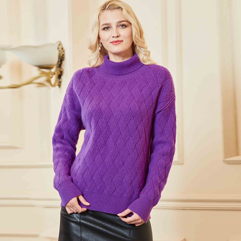 Women Sweater Turtleneck 100% Merino Wool Pullover Women Autumn Warm Knitted Sweater Jumper Women Winter Wool Sweaters