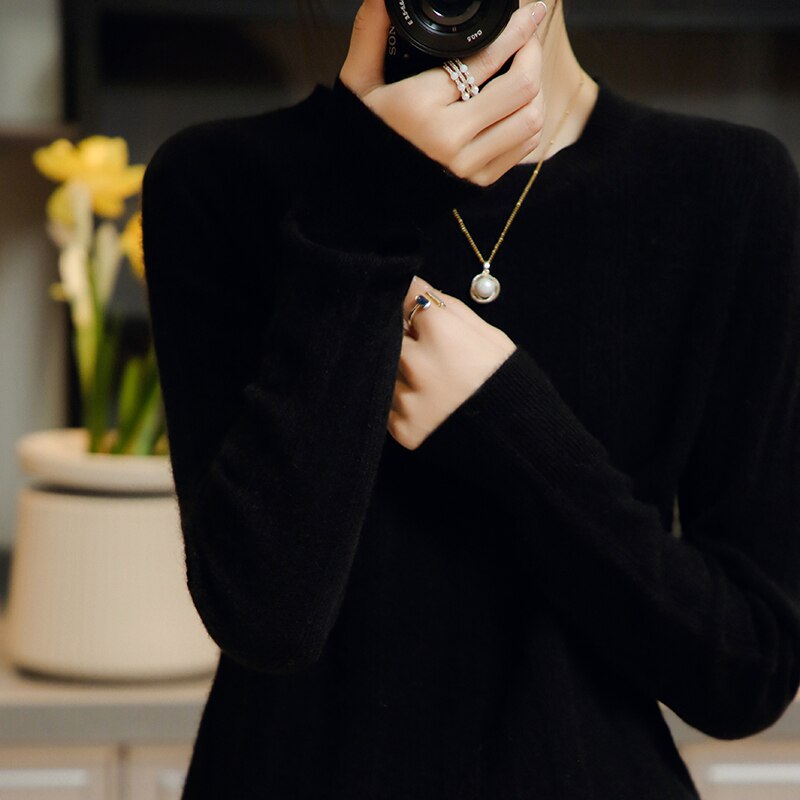 100% Merino Wool Sweater Women Pullover Autumn Winter Warm Knitting Sweater Jumpers Female Knit Tops Long Sleeve Solid