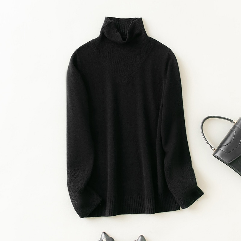 100% Merino Wool Women Sweater Turtleneck Winter Wool Knit Sweater Jumpers Autumn Woman Sweaters Pullover Lace Knit Top