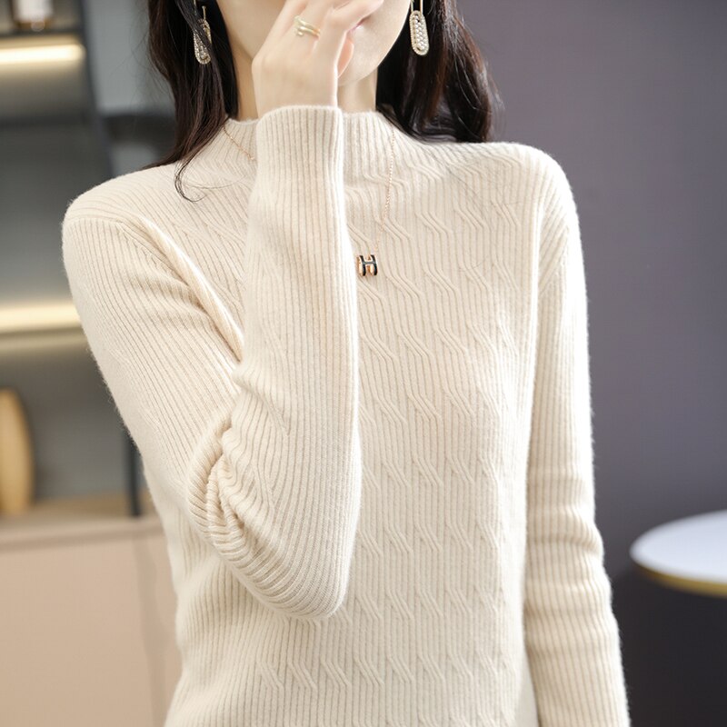 Women Turtleneck Sweater 100% Merino Wool Pullover Winter Knitted Sweater Jumpers Woman Jersey Knit Top Long Sleeve Y2K