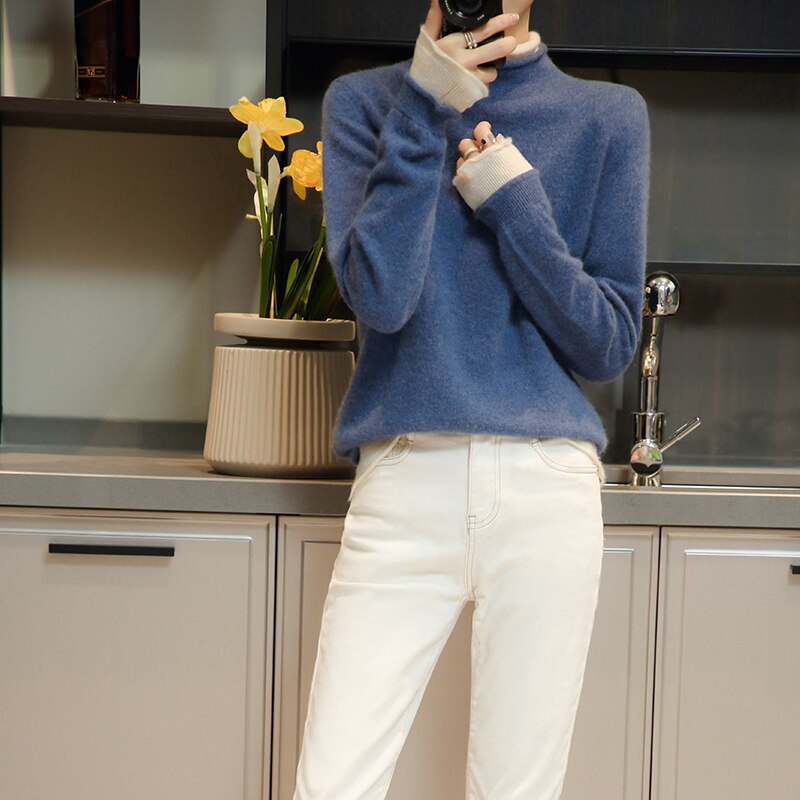 Women Sweater 100% Merino Wool Pullover Knit Top Long Sleeve Autumn Winter Warm Knitted Sweater Women's Jumper Jerseys