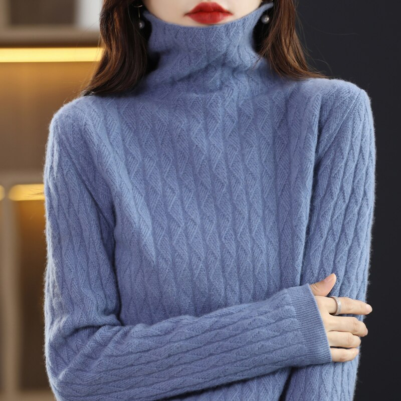 Cashmere Sweater Womens Knitted Sweaters 100% Merino Wool Turtleneck Long Sleeve Pullover Autumn Winter Clothing Vintage Jumpers