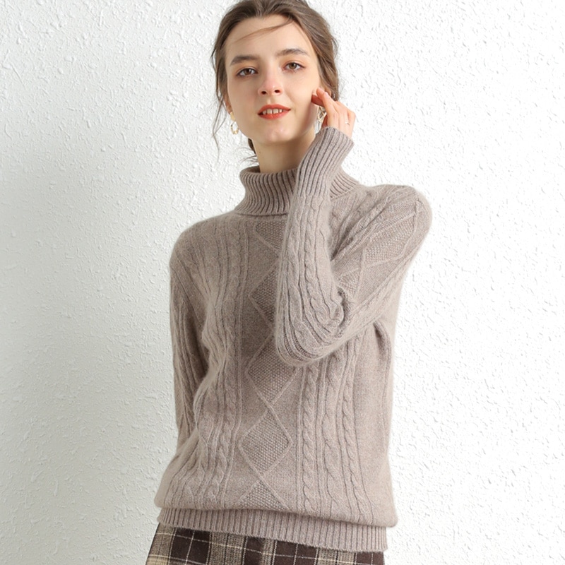 100% Merino Wool Cashmere Sweater Women Winter Warm Turtleneck Long Sleeve Ladies Pullover knitted Autumn Jumper Vintage Sweater