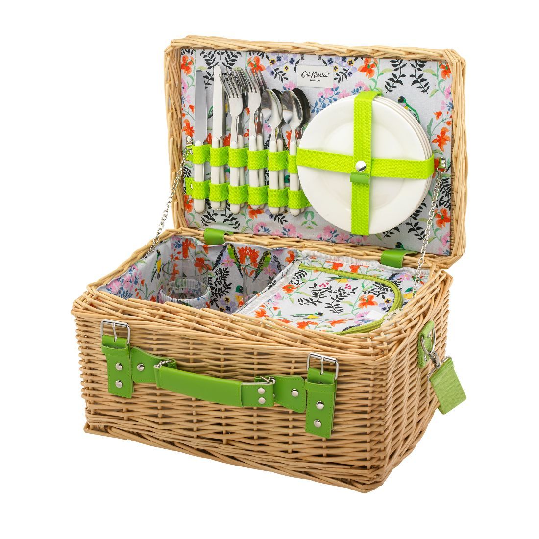 Paper Birds 4 Person Natural Wicker Picnic Basket