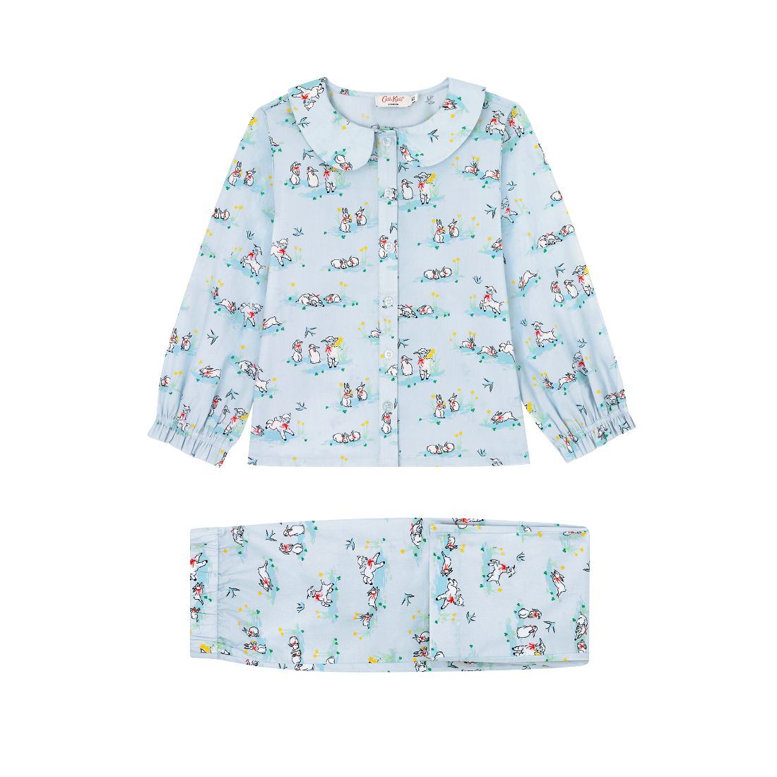 Spring Bunnies and Lambs Peter Pan Collar Woven PJ Set