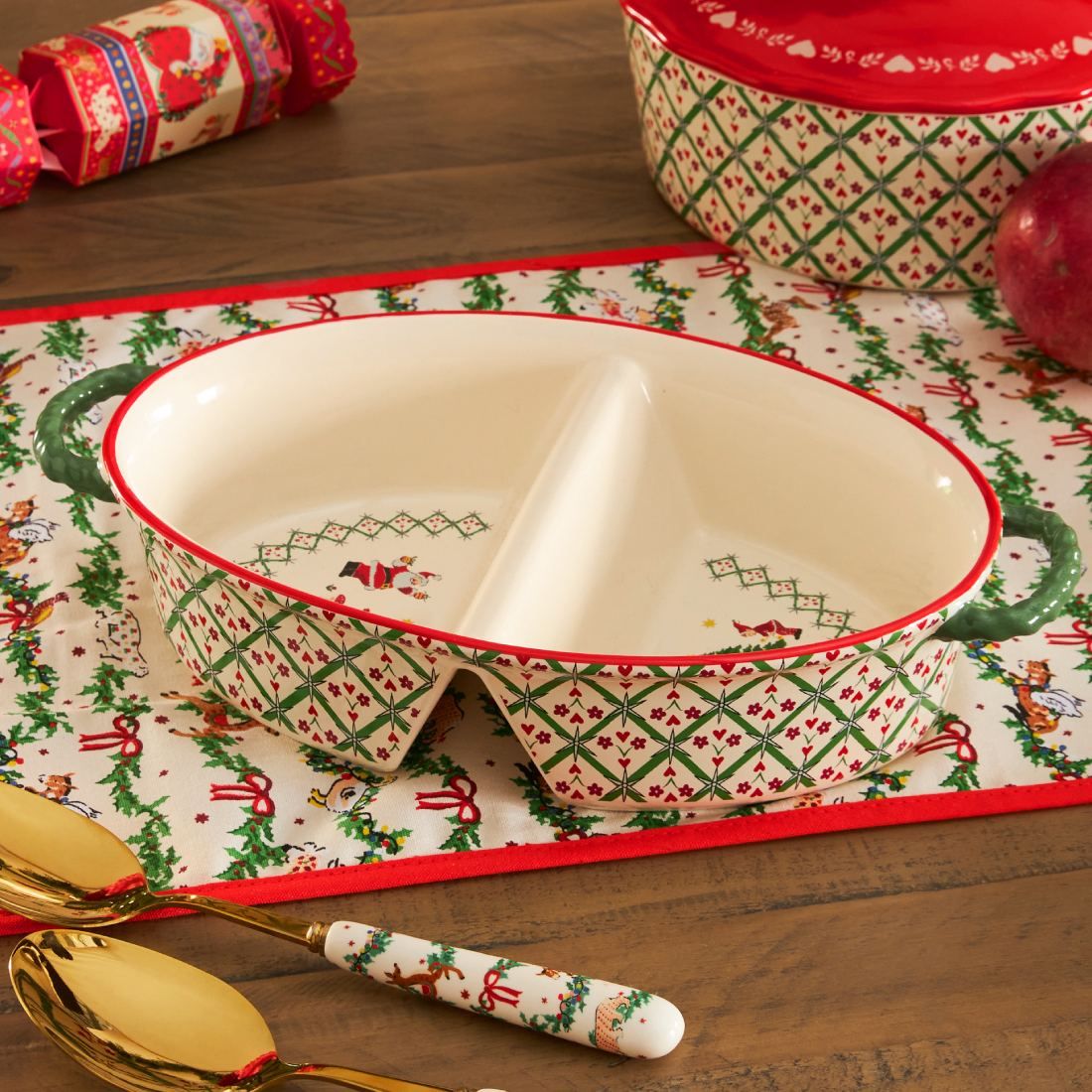 Christmas Lattice Floral Divided Dish