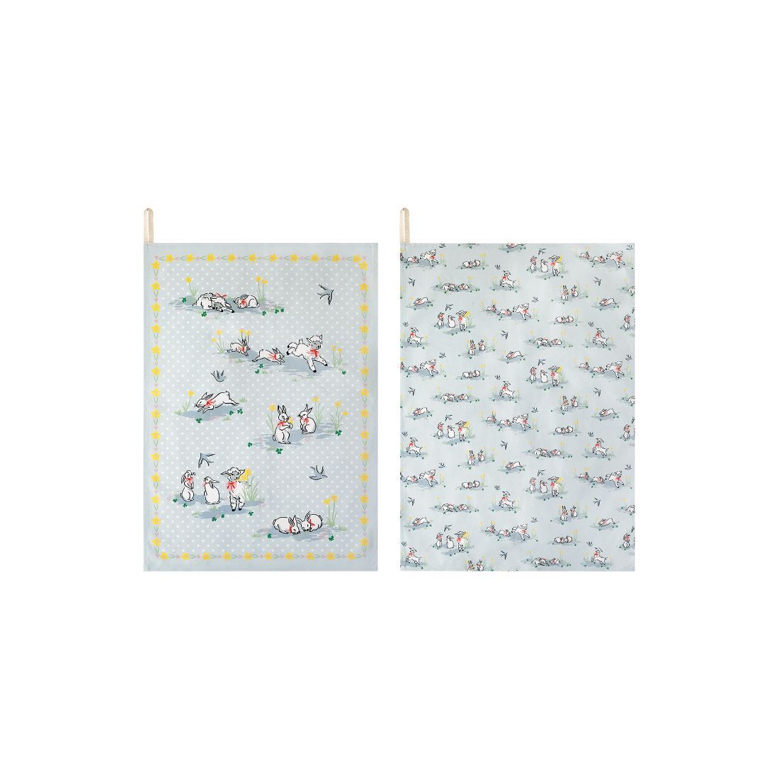Spring Bunnies and Lambs Set of 2 Tea Towels