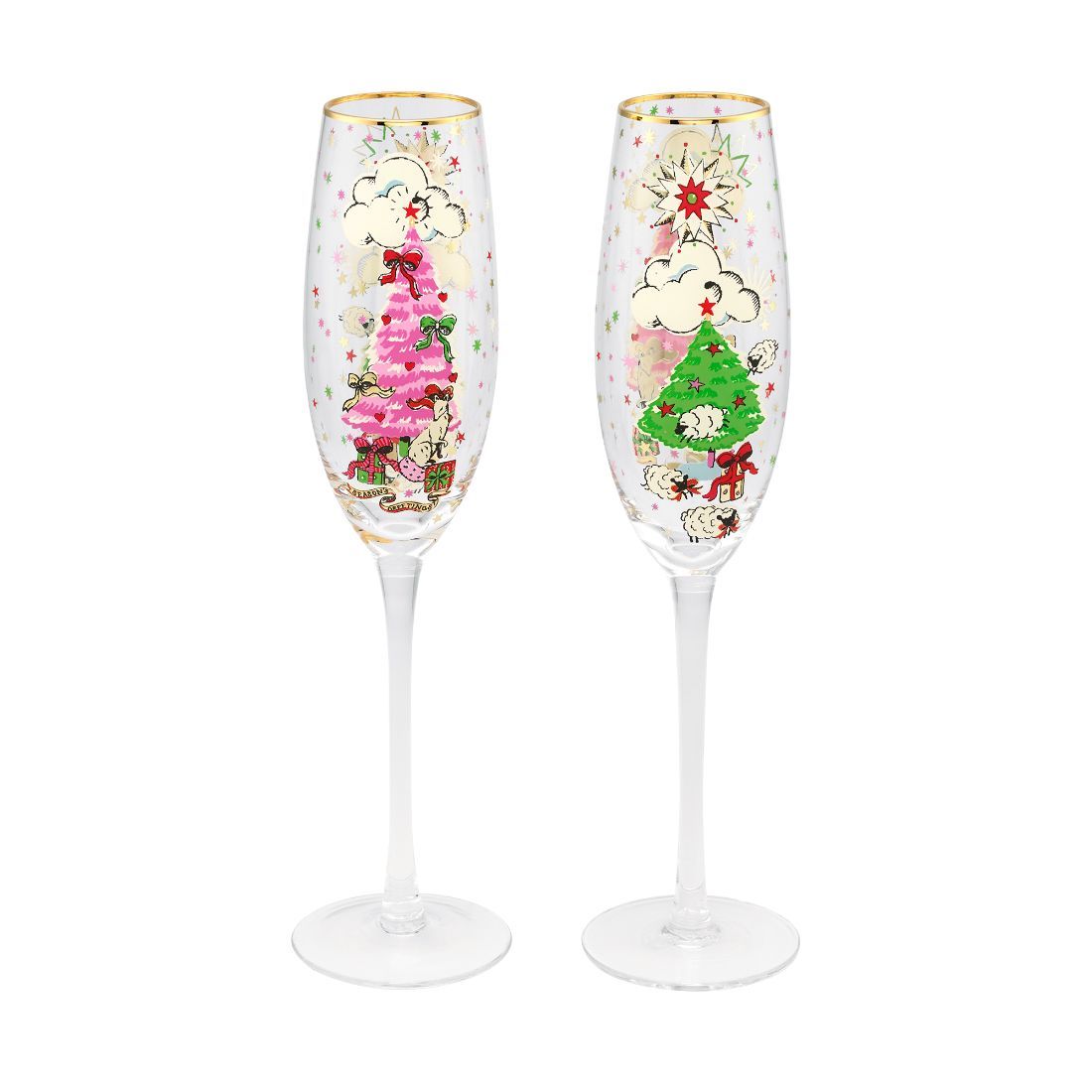 Christmas Set of 2 Champagne Flutes