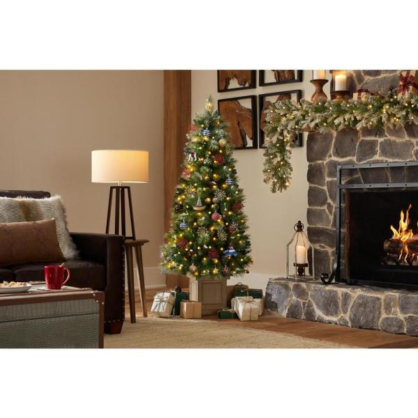 4 ft. Glittery Bristle Entrance Artificial Christmas Tree with Warm White LED Lights