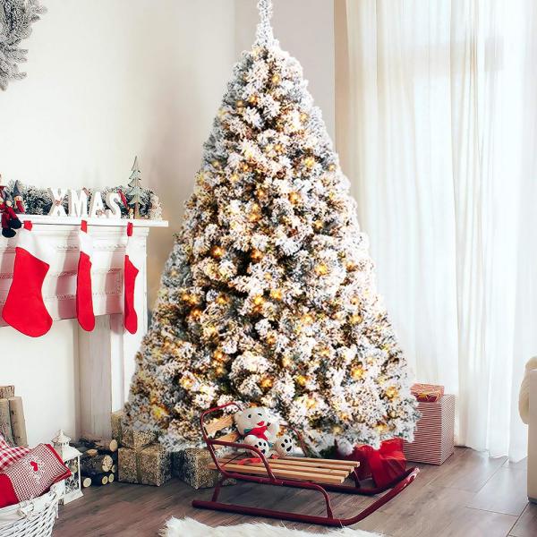 7.5 ft. Pre-Lit Snow Flocked Holiday Decor Artificial Christmas Tree with 550 LED Lights