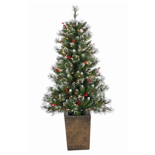 4 ft. Pre-Lit Potted Hard Mixed Needle Glazier Pine Artificial Christmas Tree