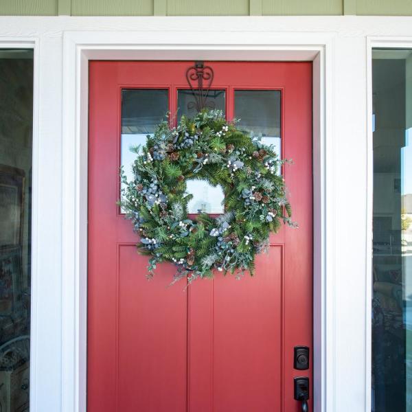 30 in. Pre-Lit LED Rustic White Berry Wreath