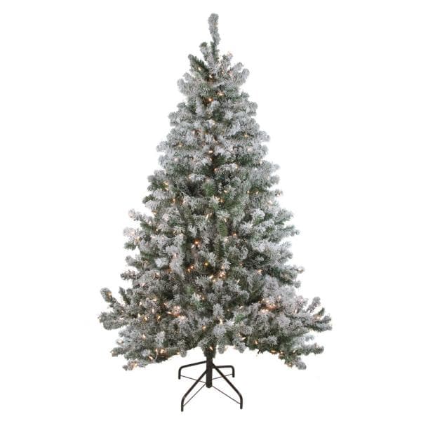 72 in. Pre-Lit Flocked Balsam Pine Artificial Christmas Tree with Clear Lights