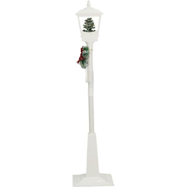 71 in. White Christmas Square Street Lamp with Christmas Tree and Music