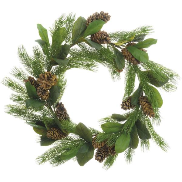 34 in. Wreath Arrangement with Magnolia Leaves and Pine Cones