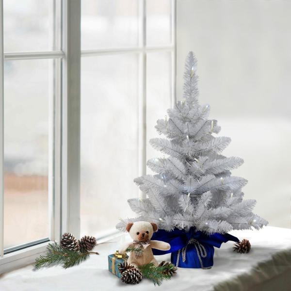 Pre-Lit 2 ft. Table Top Artificial Christmas Tree with 35-Lights in Blue Sac, White