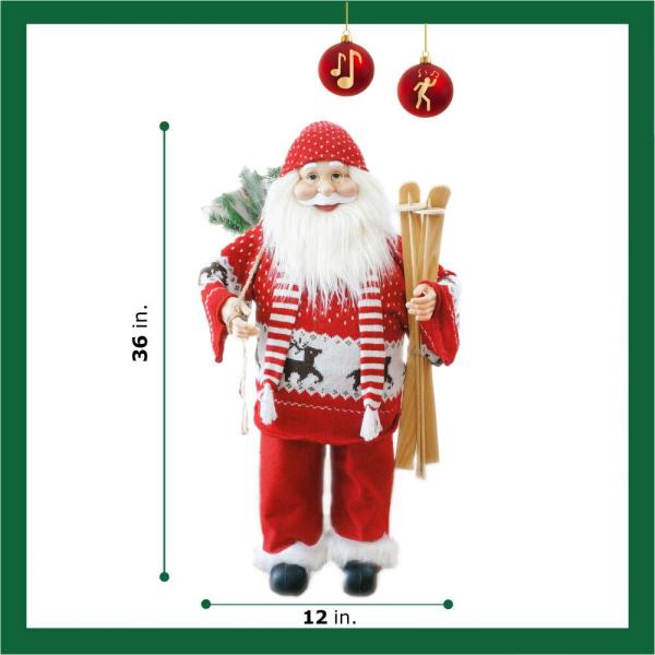 36 in. Christmas Music and Motion Santa with Skis