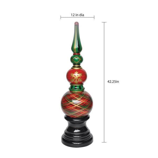 42.25 in. H. Red Plaid Christmas Topiary with Pedestal Base in Cast Stone Fiberglass
