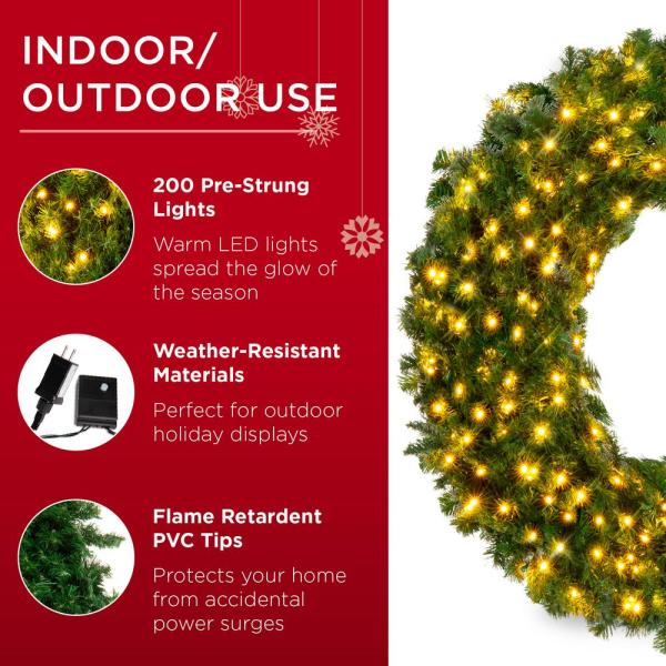 48 in. Pre-Lit LED Spruce Artificial Christmas Wreath with 200-Lights