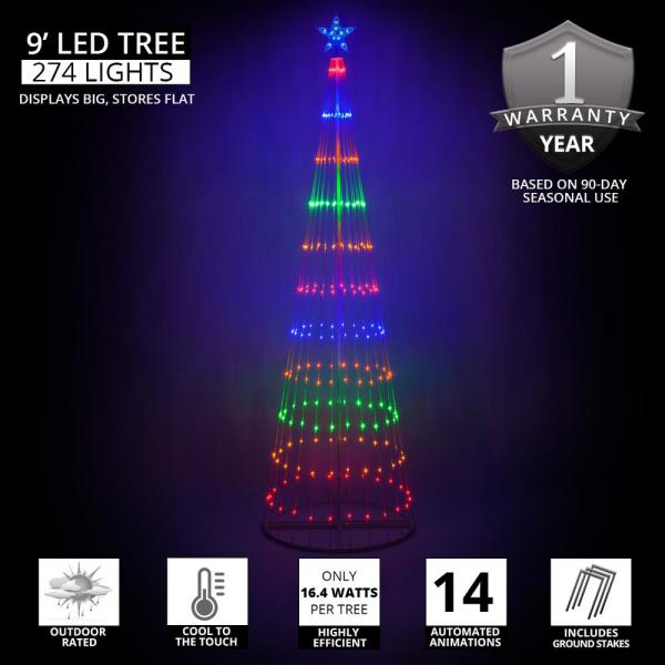 108 in. Christmas Multi-Color LED Animated Lightshow Cone Tree with 274 Lights and Star Topper