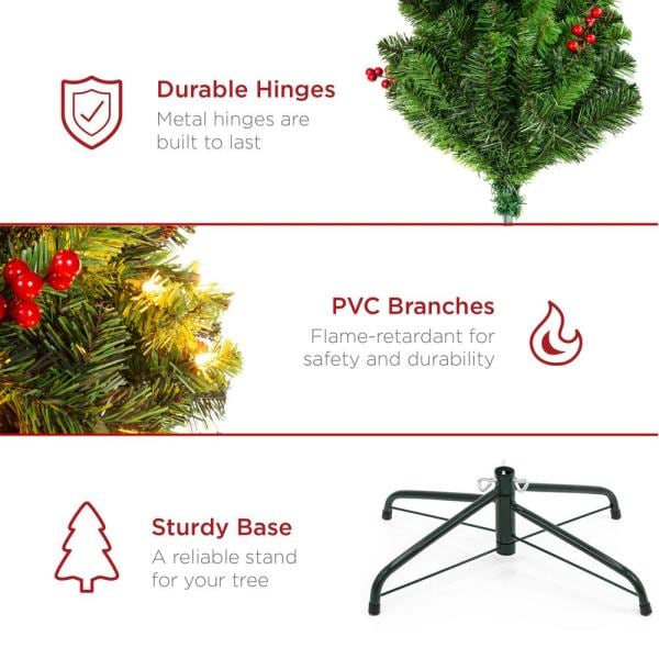 7.5 ft. Pre-Lit Incandescent Pencil Artificial Christmas Tree with 350 Warm White Lights, Pine Cones, Berries