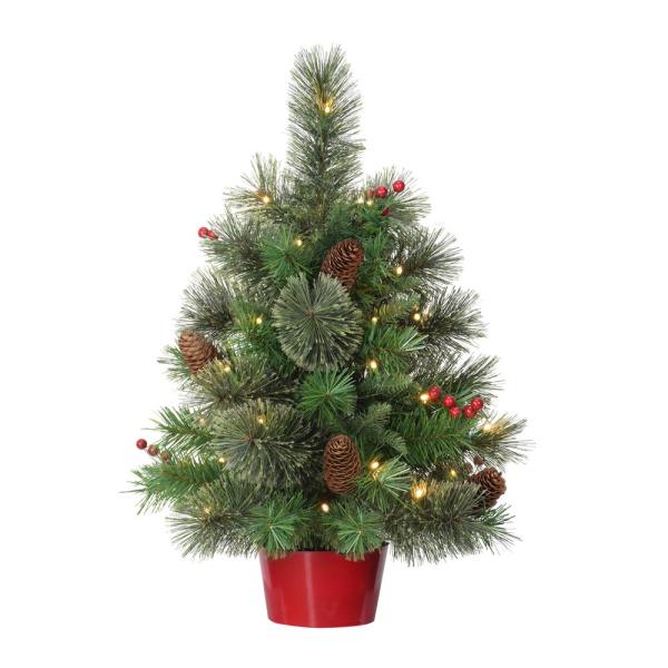 Pre-Lit 2 ft. Table Top Artificial Christmas Tree with 35-Lights in Red Base, Green