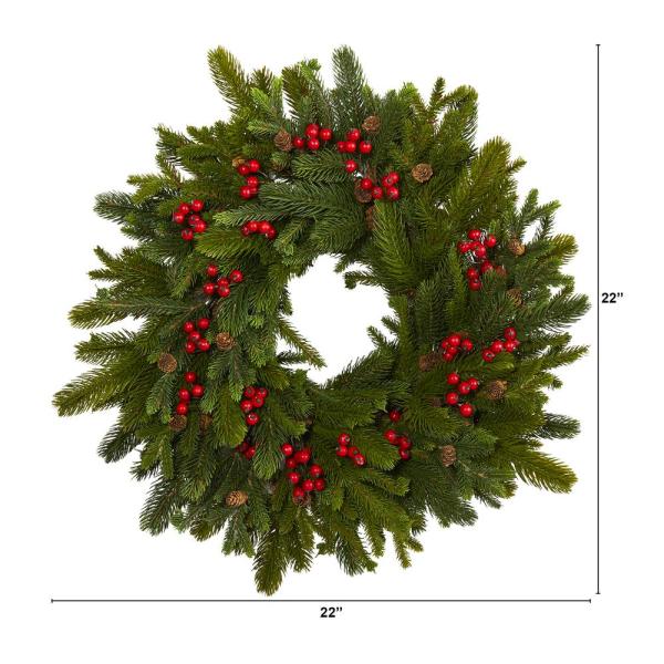 22 in. Pine Pinecone and Berry Artificial Wreath