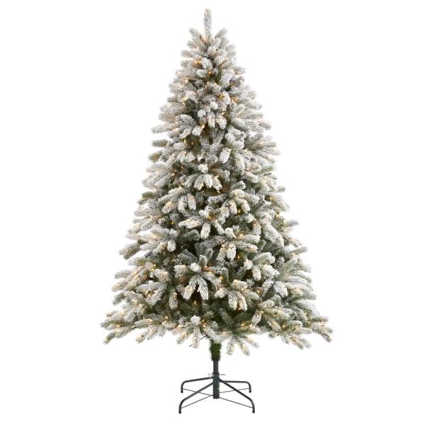 7.5 ft. Pre-Lit Flocked South Carolina Spruce Artificial Christmas Tree with 600 Clear Lights