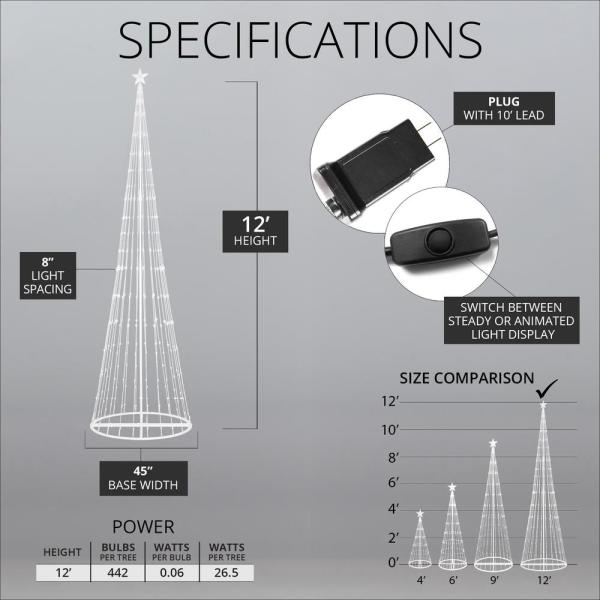 144 in. LED Red Animated Lightshow Cone Tree with 442 Lights and Star