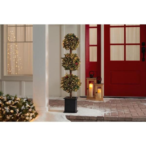 4 ft Winslow Fir Pre-Lit Potted Artificial Topiary Christmas Tree with 150 Warm White Mini Lights