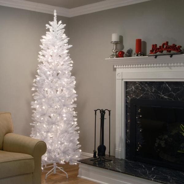 7.5 ft. Kingswood White Fir Pencil Artificial Christmas Tree with Clear Lights