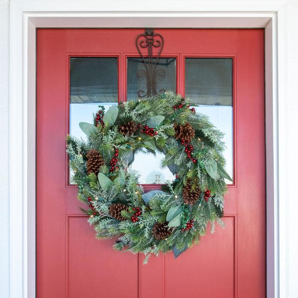 30 in. Pre-Lit LED Winter Frost Wreath