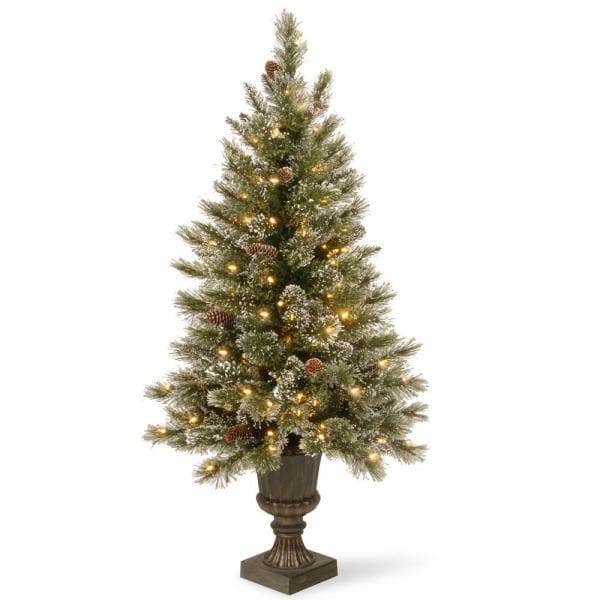 5 ft. Glittery Bristle Entrance Artificial Christmas Tree with Clear Lights