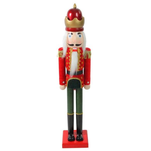 36 in. Red and Green Velvet Wooden Christmas Nutcracker King