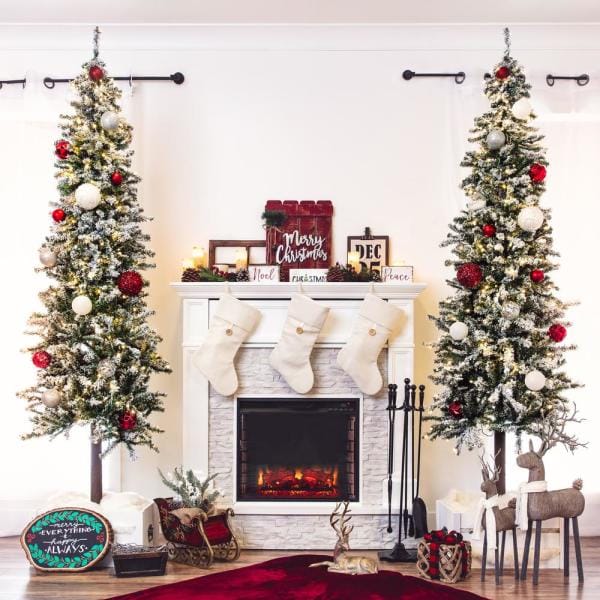 6 ft. Pre-Lit LED Flocked Pencil Alpine Artificial Christmas Tree with 250 Warm White Lights